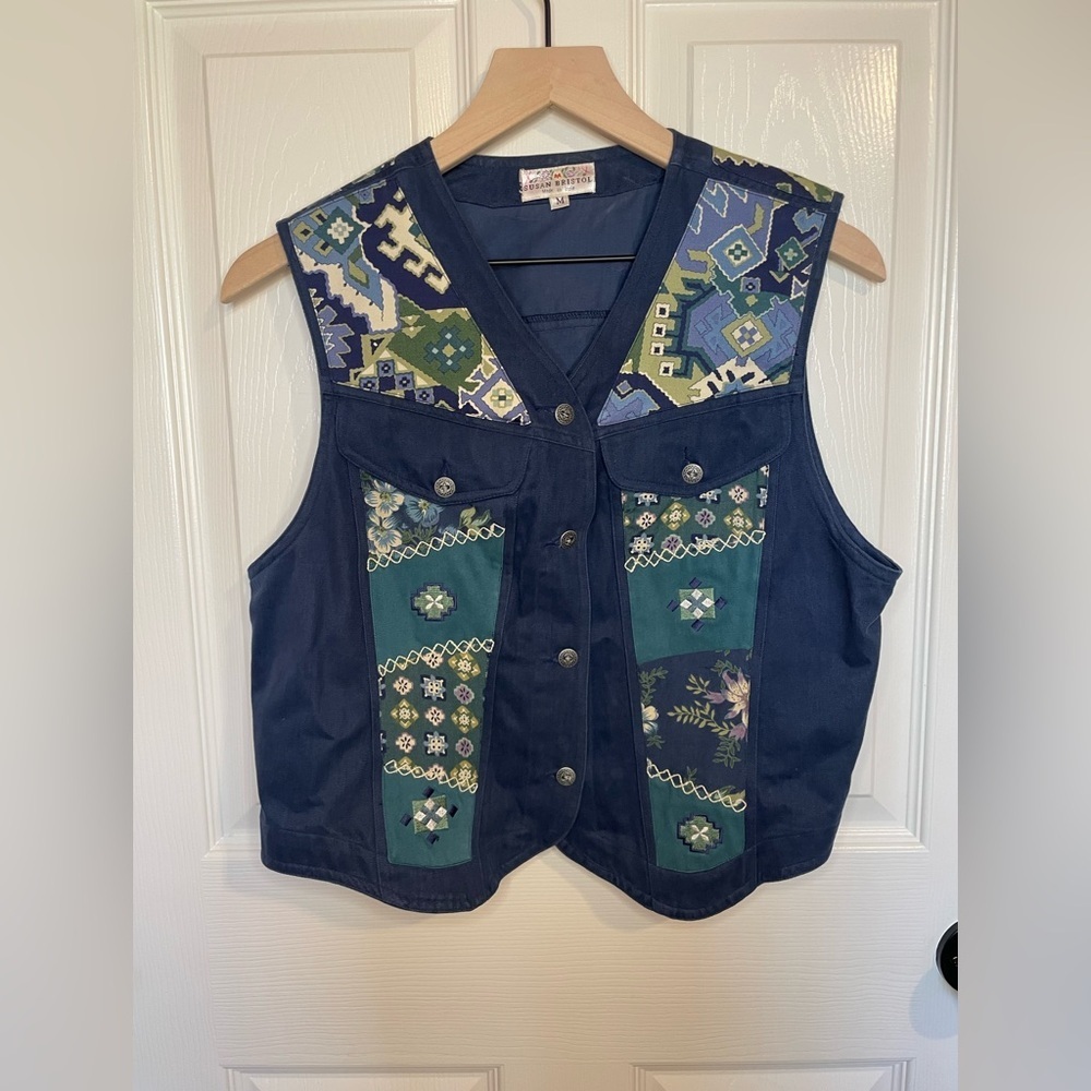 Vintage Susan Bristol 100% Cotton Patchwork Floral Geometric Vest